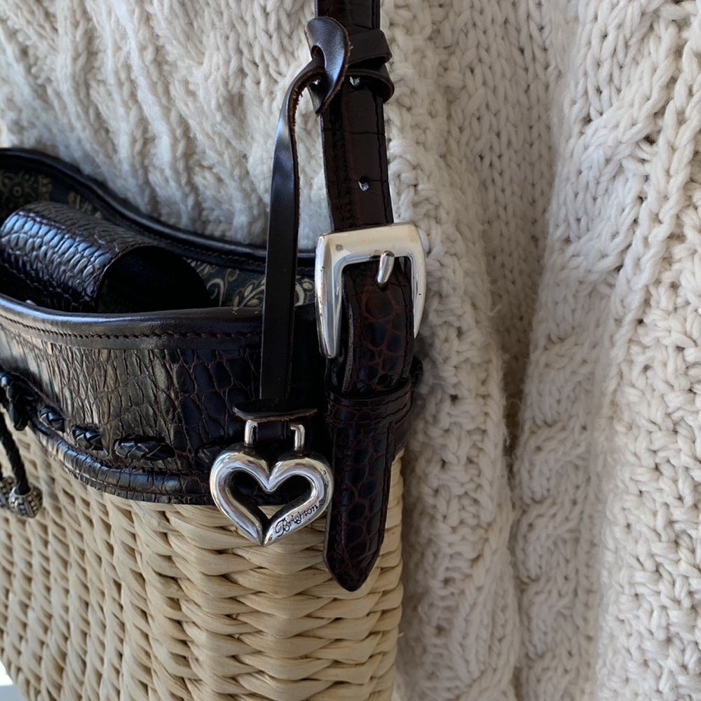 Brighton Brown and Natural Straw Woven Crossbody Bag - Picture 6 of 11